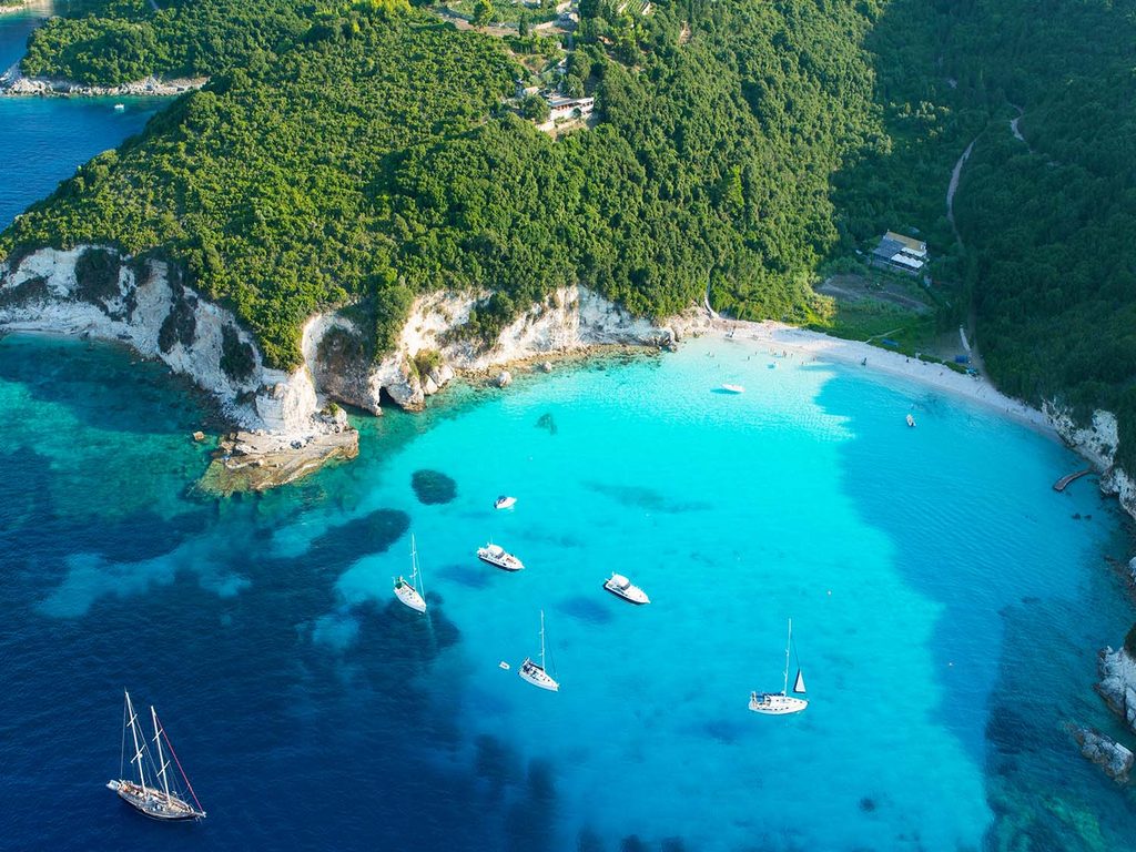 Yacht in amazing bay of pure Greece Sea